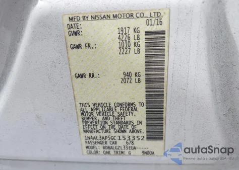 2016 Nissan Altima 2.5/2.5 S/2.5 Sl/2.5 Sr/2.5 Sv из США, поврежденный, VIN 1N4AL3AP5GC153352